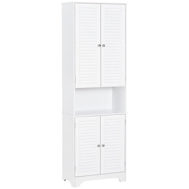  Tall Narrow Bathroom Storage Cabinet with Doors and Shelf Adjustability, Freestanding Linen Cabinet with 2 Cabinets and Countertop, White
