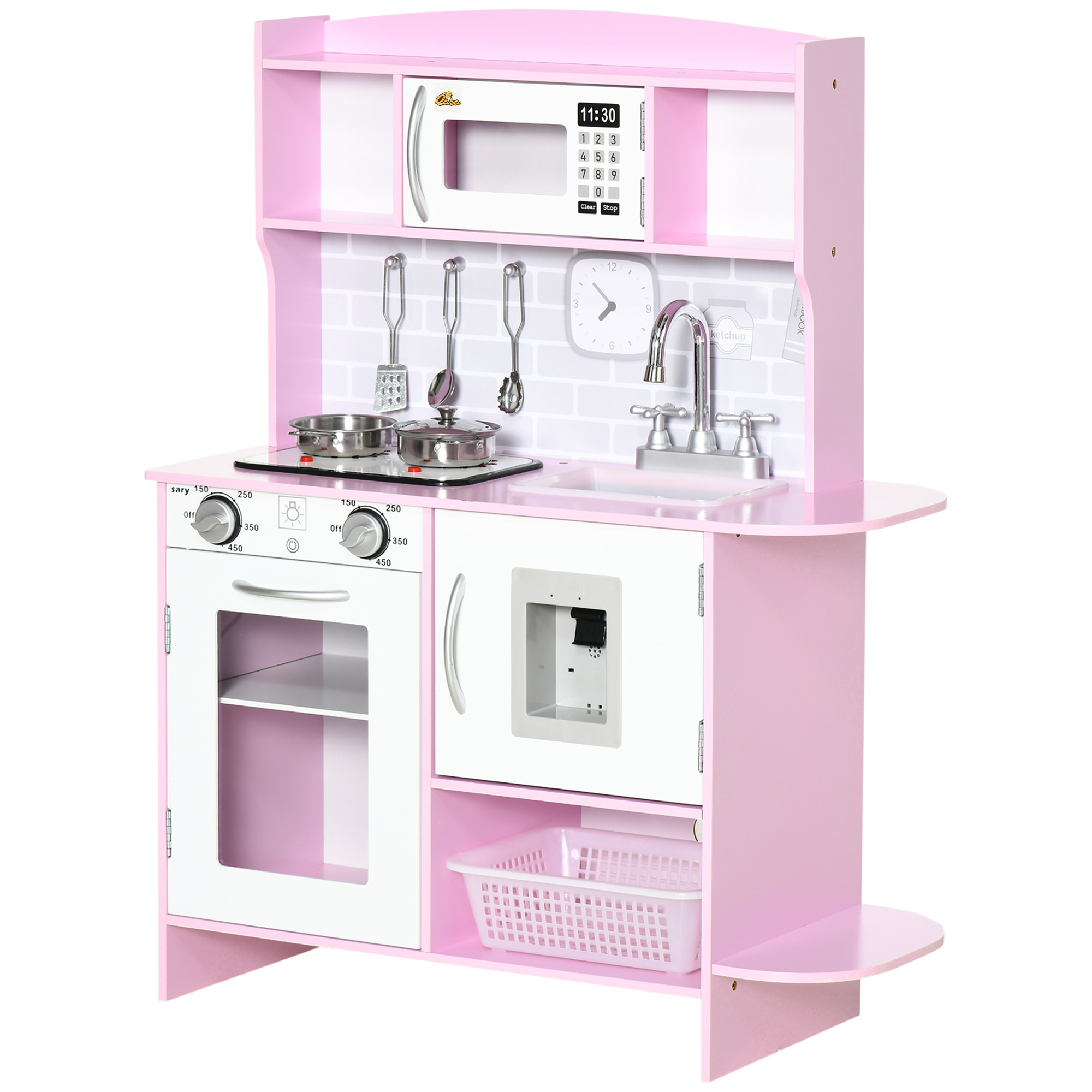 Pretend Play Kitchen with Sound Effects and Stove Lights, Kids Kitchen Playset with Storage, Water Dispenser Preschool & Kindergarten Gift for 3-6 Years Old, Pink