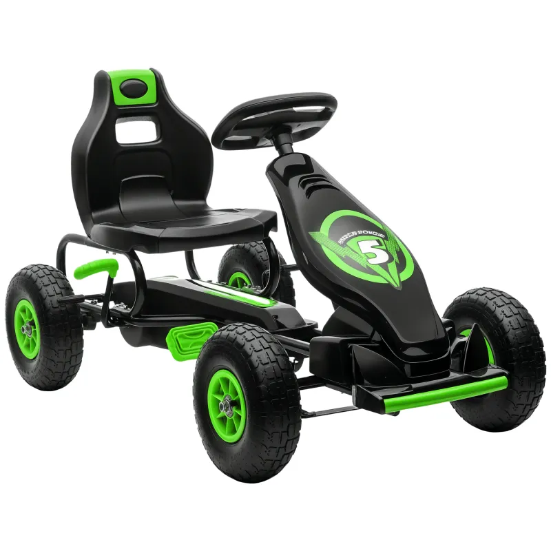 Ergonomic Pedal Go Kart Kids Ride-on Toy with Tough, Wear-Resistant Tread for Boys & Girls, Ages 5-12, Green