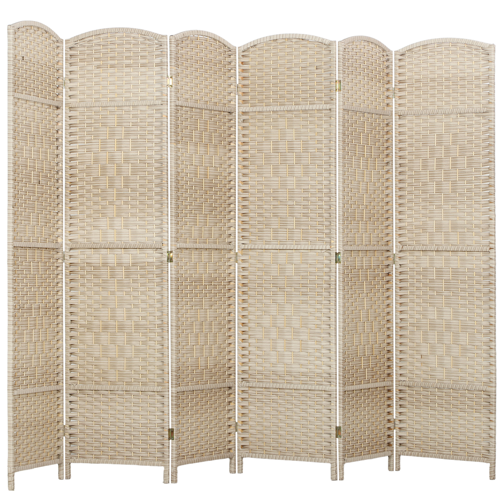 Folding Room Divider Screen 6 Panel 6' Tall Privacy Screen Freestanding Wood Partition for Home Office, Washed Oak