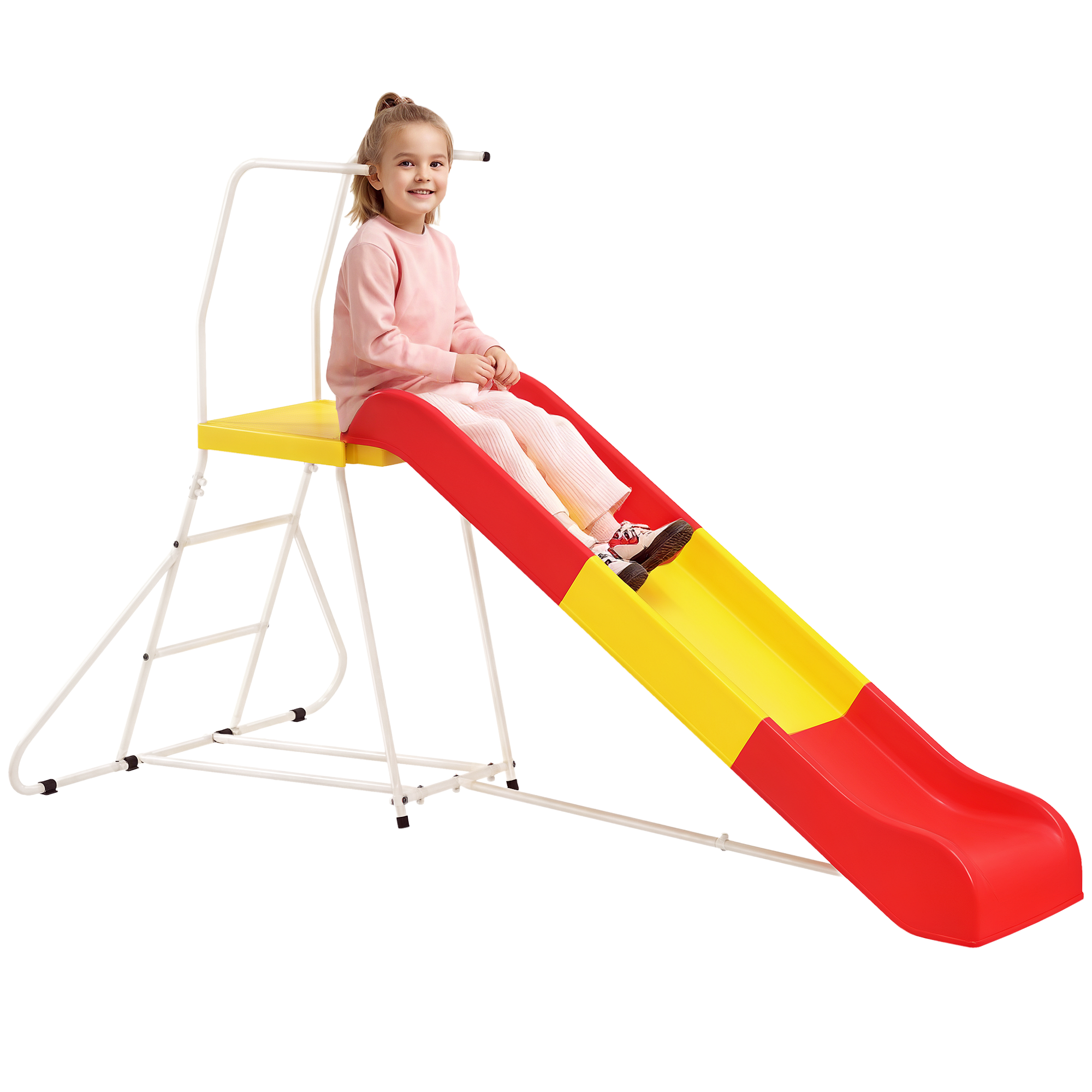 6ft Slide for Kids, Metal Freestanding Playground Equipment with Climbing Ladder, for Backyard, Outdoor, Indoor, Red