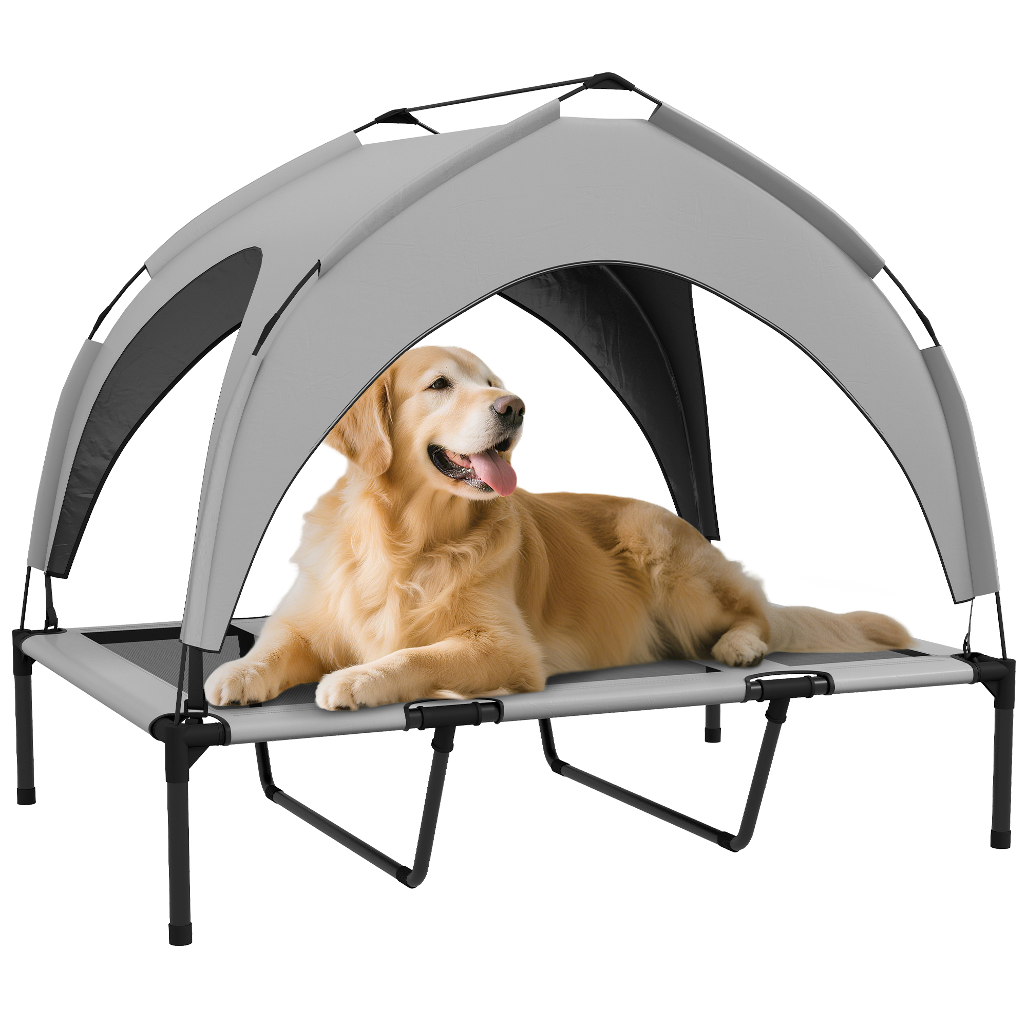 Elevated Dog Bed with Canopy, Raised Outdoor Pet Bed for Camping with Washable Breathable Mesh, 42" x 30" x 37"