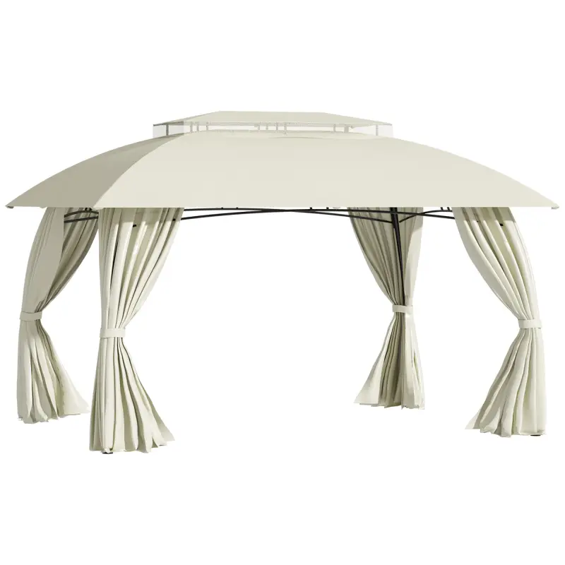  10' x 13' Outdoor Gazebo Patio Gazebo Canopy, Double Vented Roof, Steel Frame, Curtain Sidewalls, Sun Shade Shelter for Garden, Lawn, Backyard, Deck, Beige