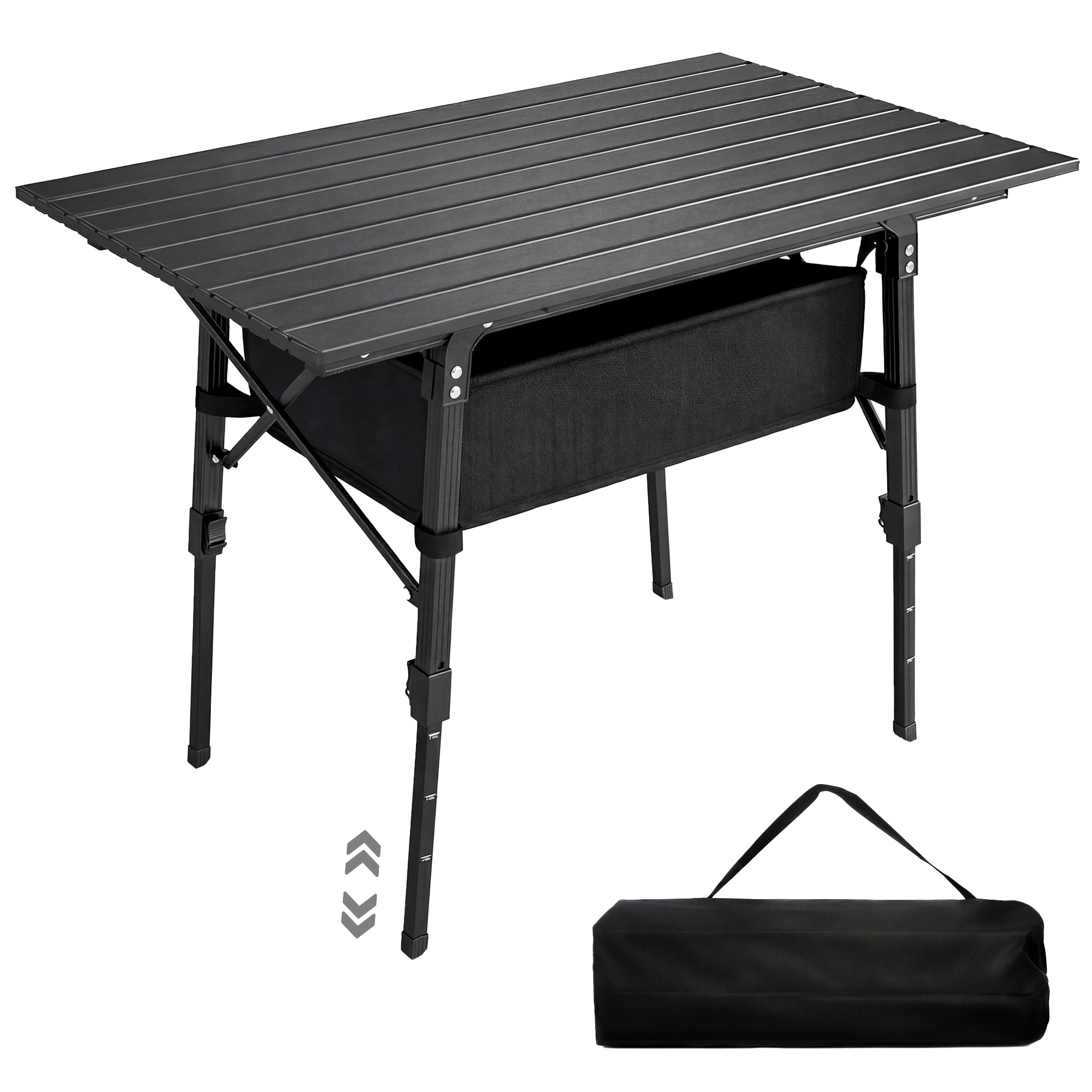 3ft Aluminum Small Folding Table, Portable Camping Table with Storage Bag, Carry Bag for Outdoor Picnic BBQ, Black