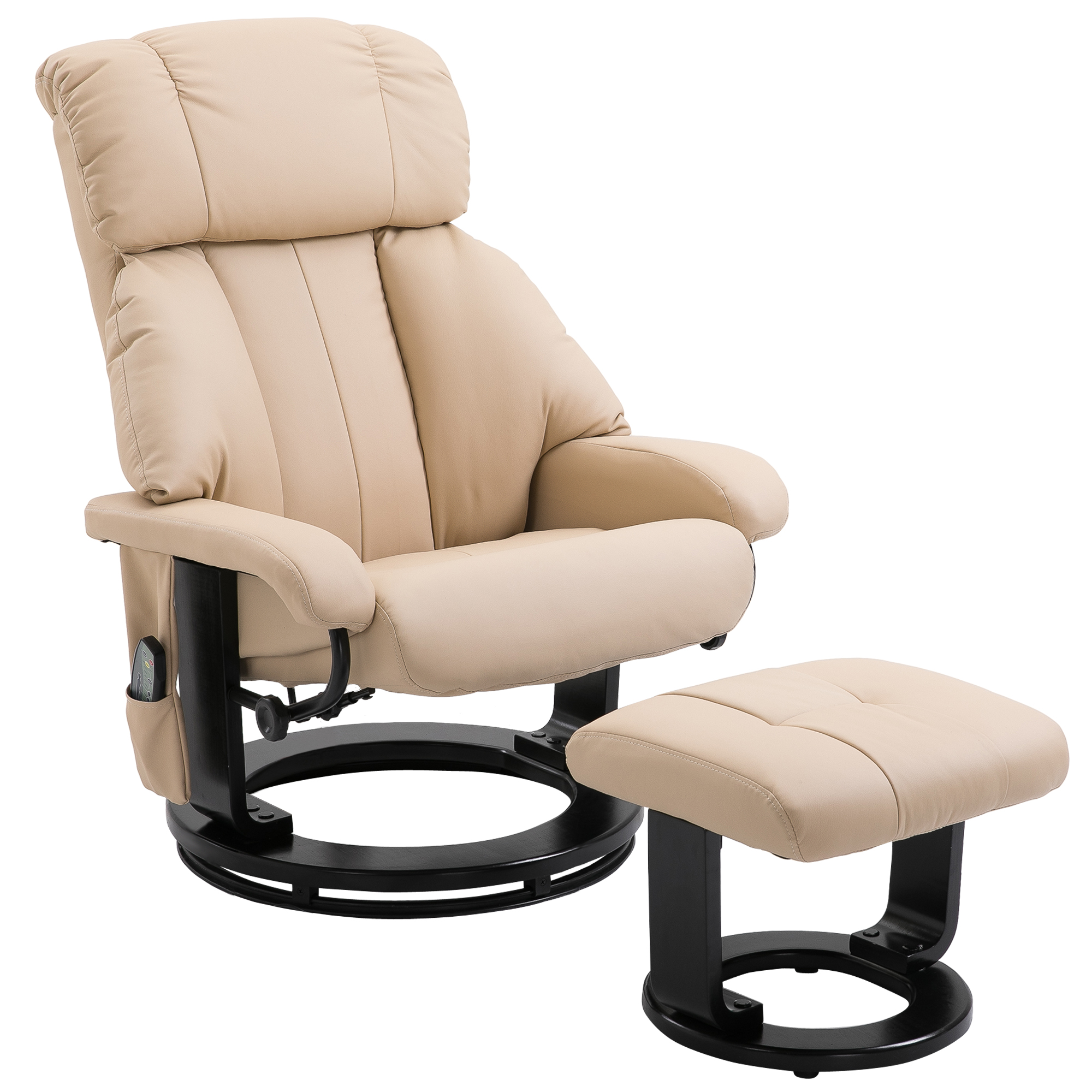 Recliner with Ottoman Footrest, Recliner Chair with Vibration Massage, Faux Leather and Swivel Wood Base for Living Room and Bedroom, Beige
