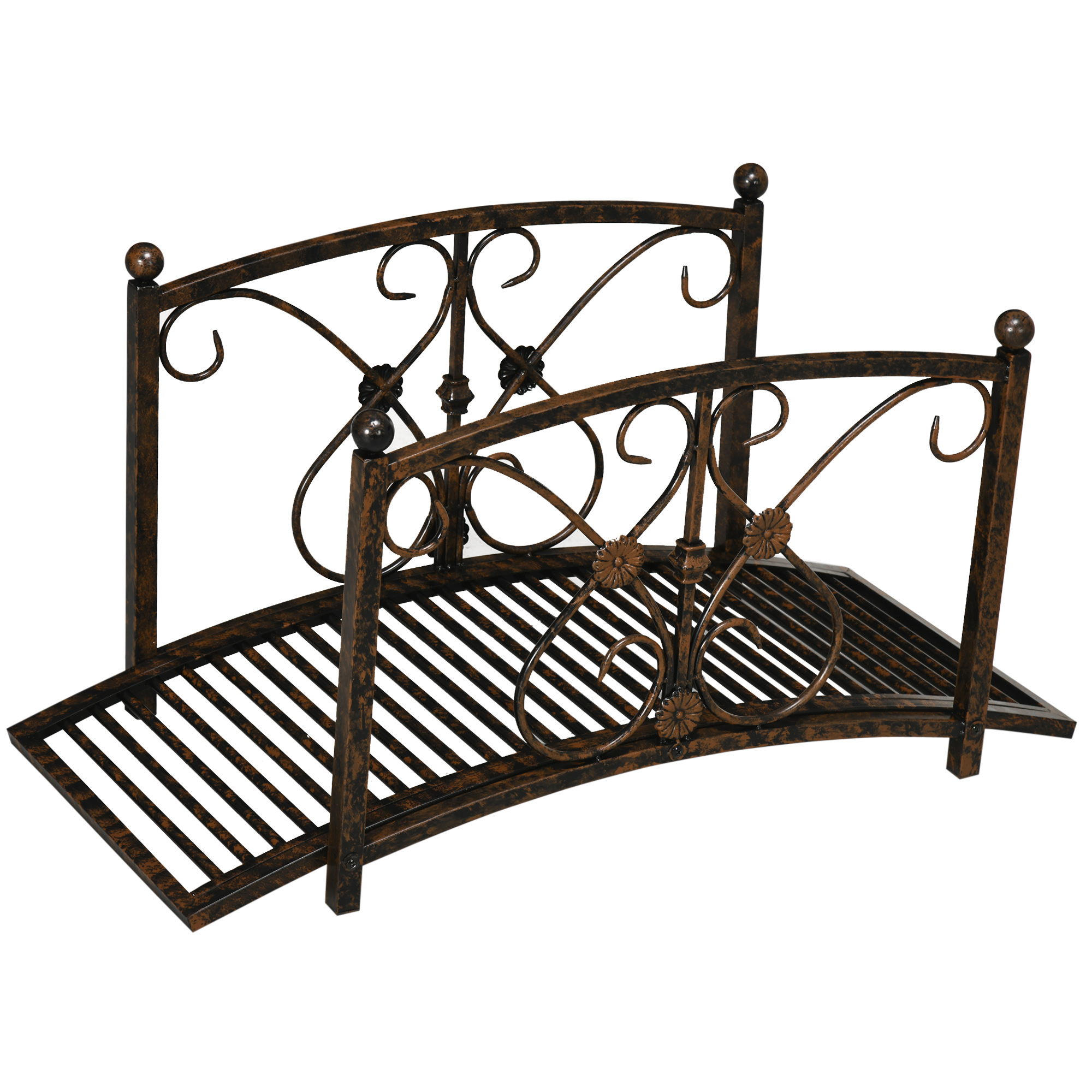 Garden Bridge 3.3FT, Decorative Classic Backyard Pond Bridge with Safety Railings Brown