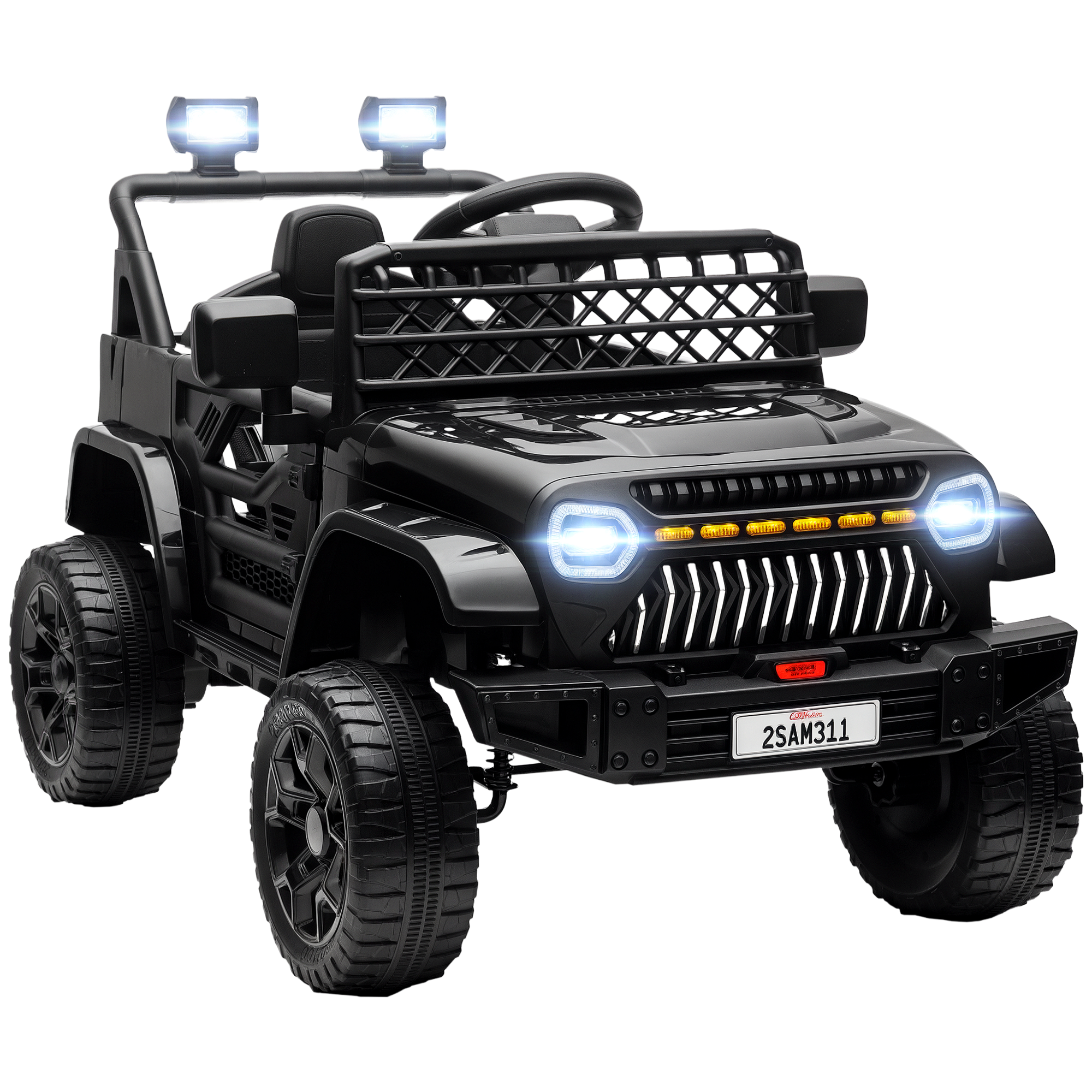 12V Battery Powered Ride On Truck, Kids Electric Car with Spring Suspension, Remote, Horn, USB Music, Black