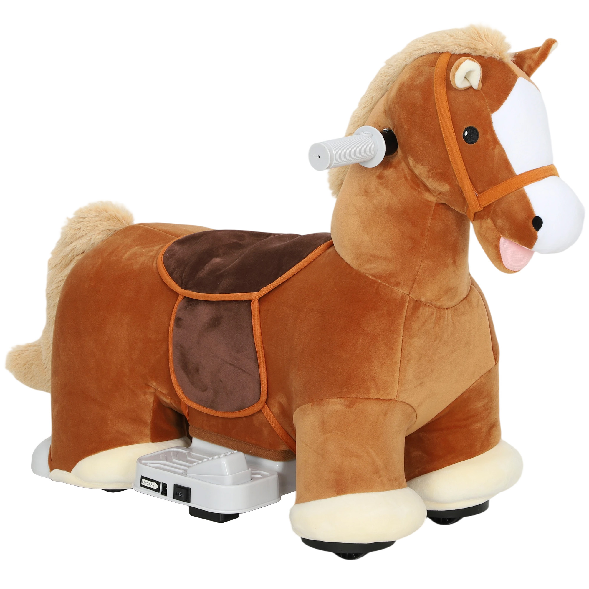 6V Battery Powered Ride on Horse with Music, Forward, Foot Pedal, Soft Touch, Washable Cover, for 1.5-5 Years Old