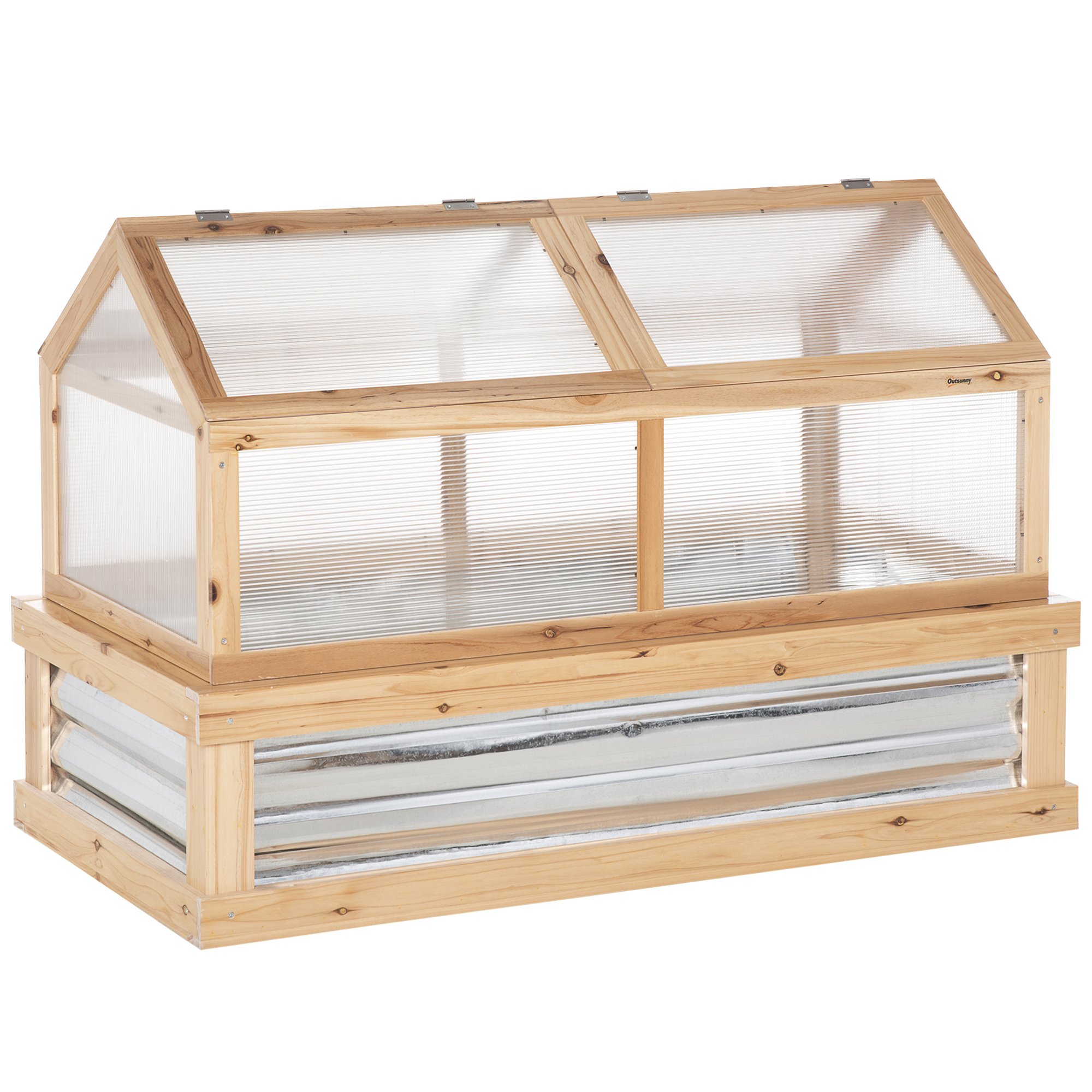 Raised Garden Flower Bed Kit w/ Greenhouse, Wooden Cold Frame Planter, Natural