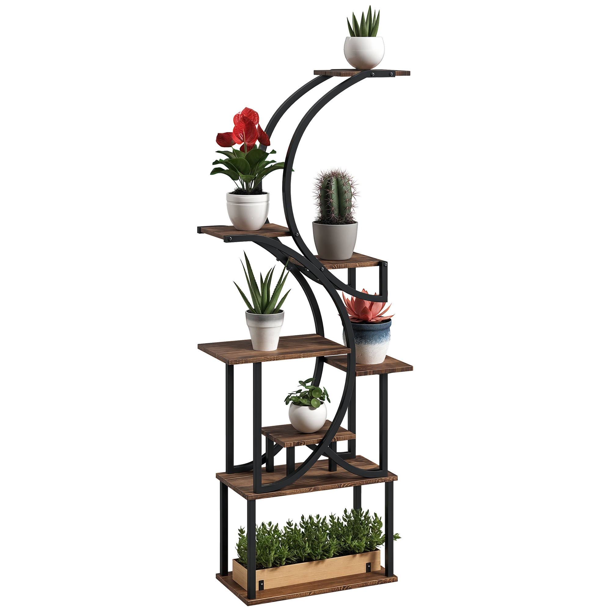 Plant Stand Indoor, 8 Tier 62" S-Shaped Plant Shelf, Corner Plant Rack for Multiple Plants, Carbonised Finish