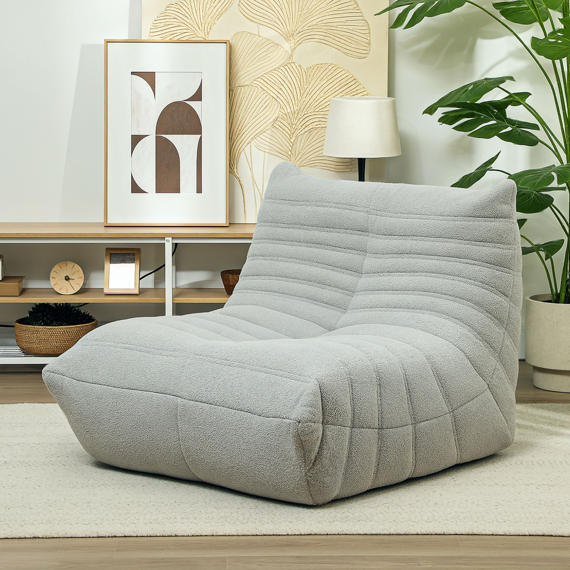 Bean Bag Chair for Adults, Giant Fireside Chair, Bean Bag Sofa with High Density Foam for Living Room, Light Gray
