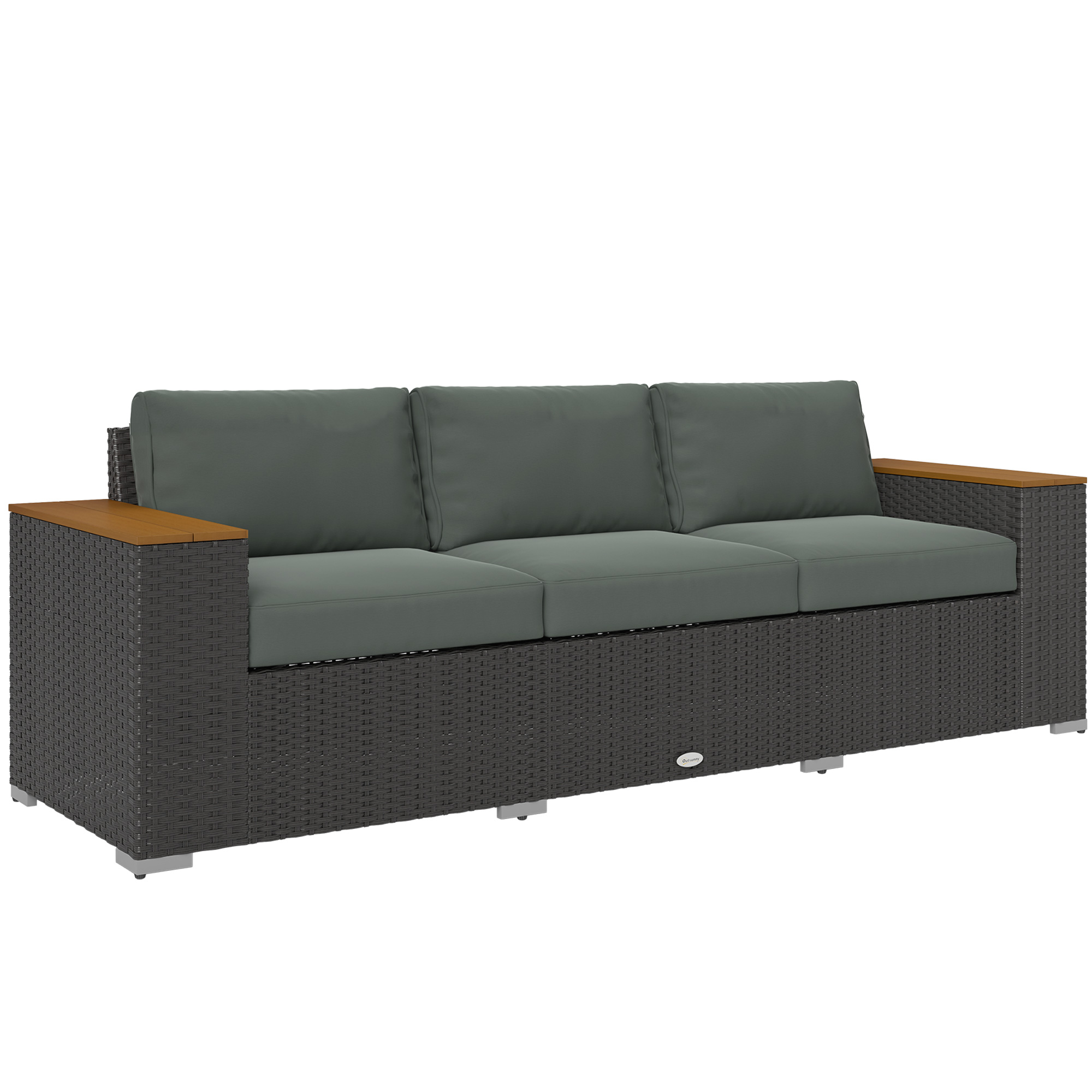 3-Seat Outdoor Patio Sofa, PE Wicker Outdoor Couch with Extra Wide Deep Seat, Wide Armrests 4" Cushions, Dark Gray