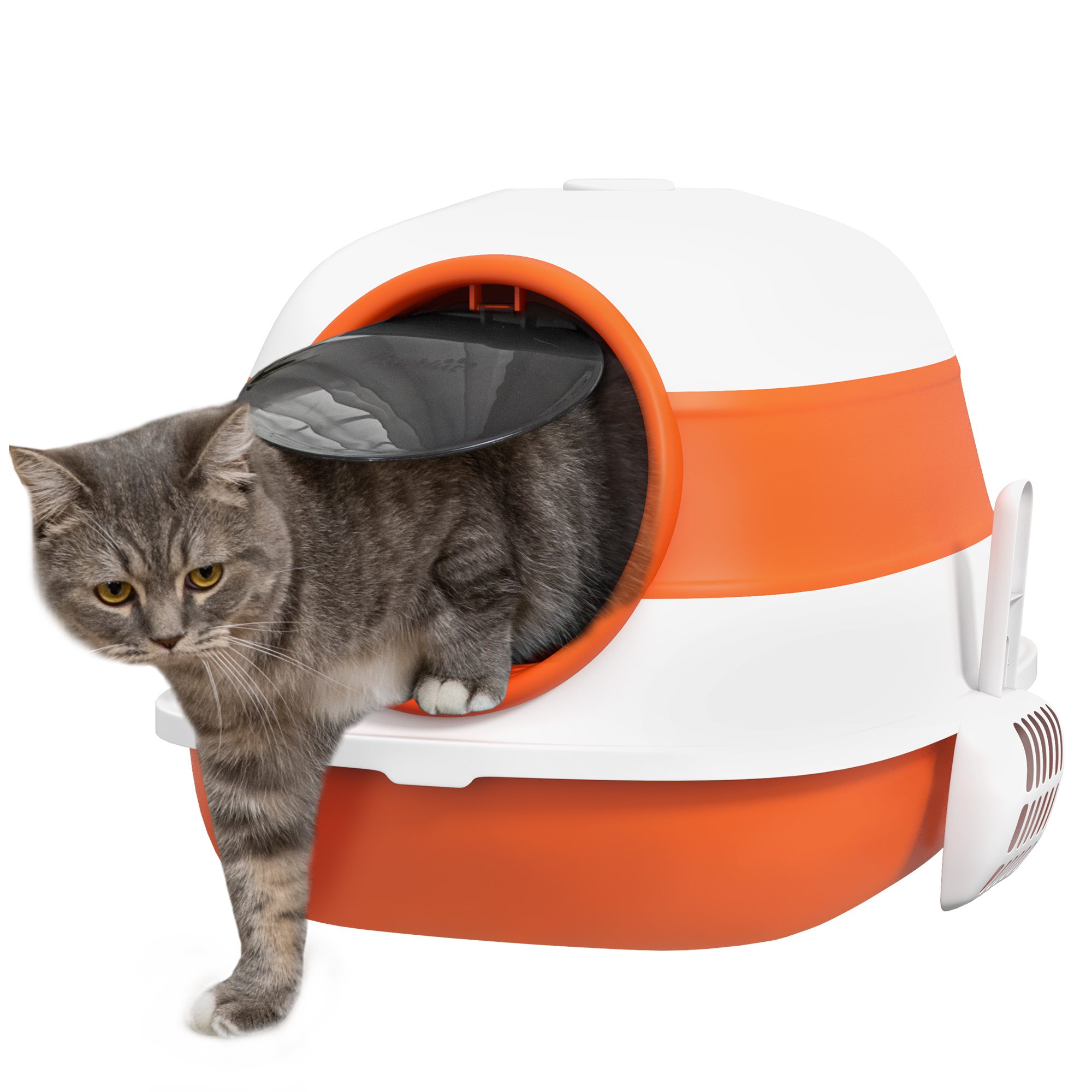Dome Covered Cat Litter Box with Lid, White and Orange