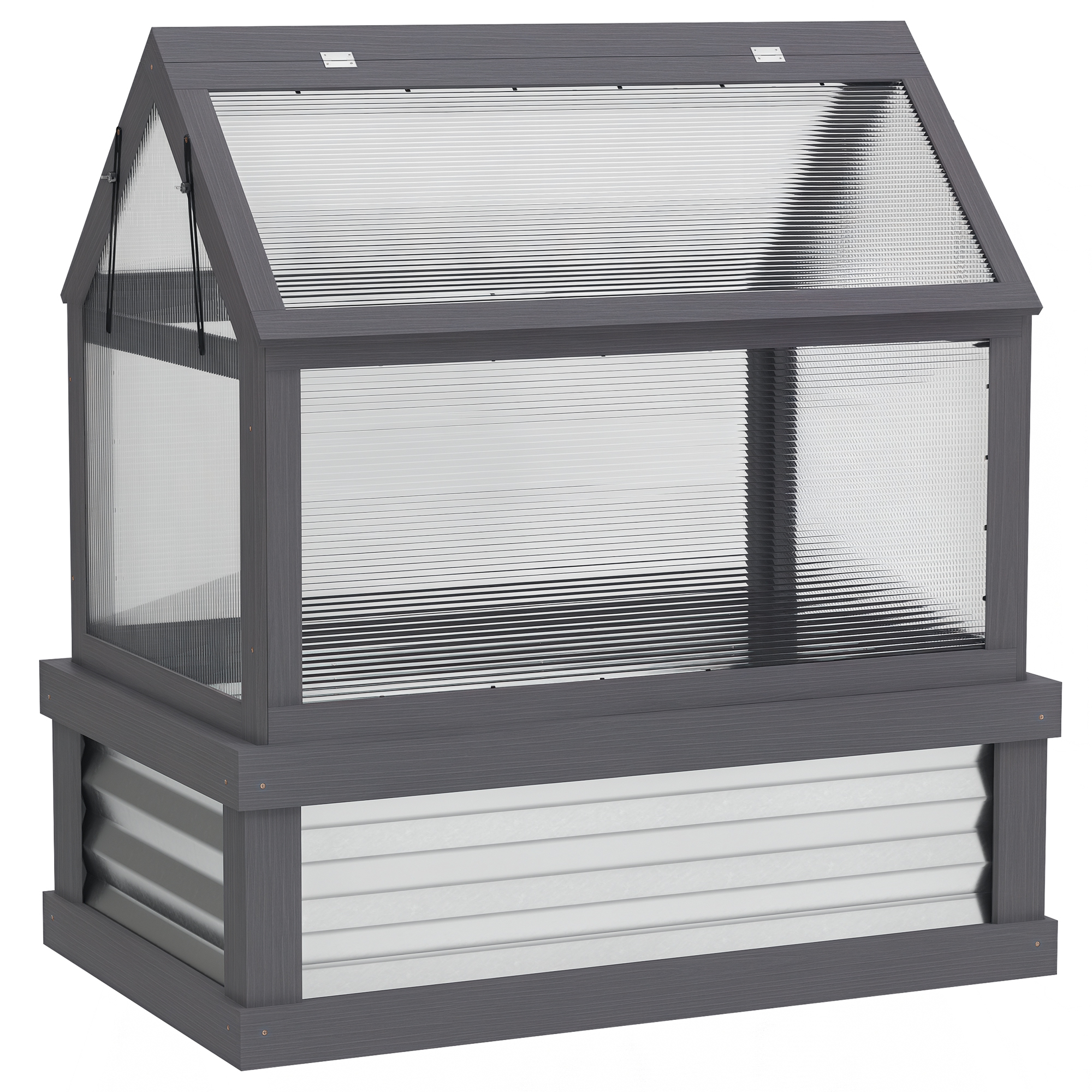Raised Garden Flower Bed Kit with Greenhouse, Wooden Cold Frame Planter, 35.5" x 22.5" x 38.25", Gray