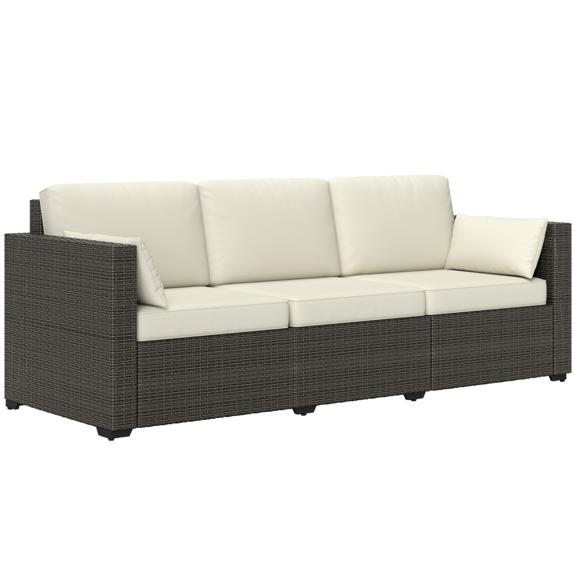 Patio Couch PE Wicker Deep Seating Outdoor Sofa with Removable Cushions, 3 Seater Rattan Sofa, Outdoor Furniture for Balcony, Deck, Garden and Poolside, Cream White
