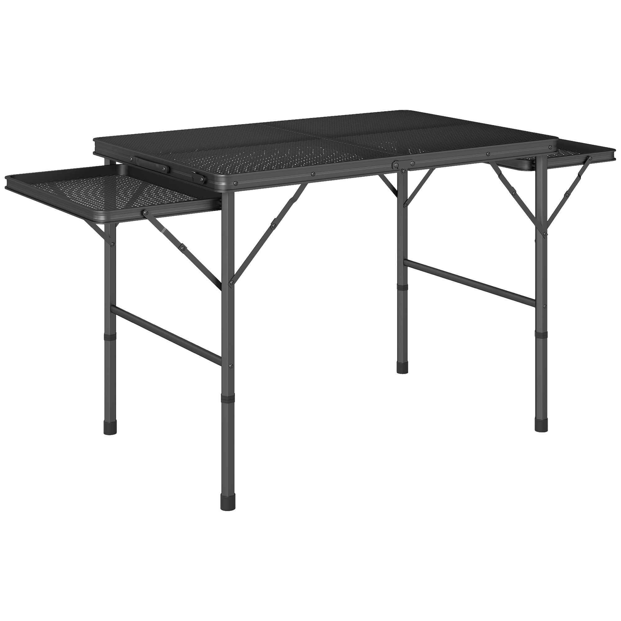 Folding Camping Table, 4.5ft Portable Table with 2 Wing Panels, Height Adjustable Metal Picnic Table