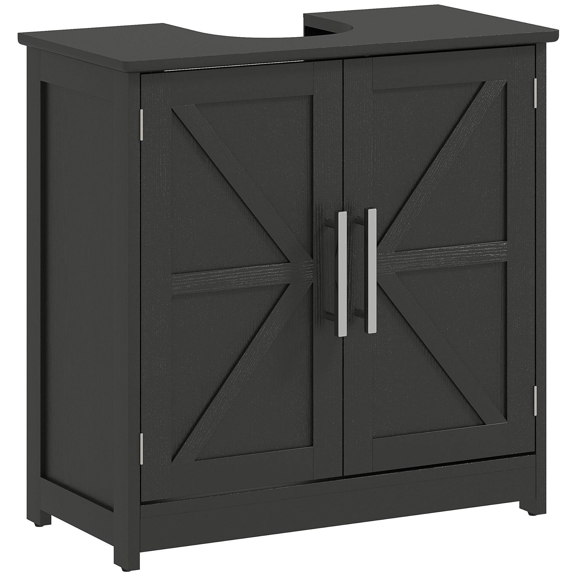 Farmhouse Pedestal Sink Storage Cabinet, Bathroom Sink Cabinet with 2 Barn Doors and Adjustable Shelf, Distressed Black