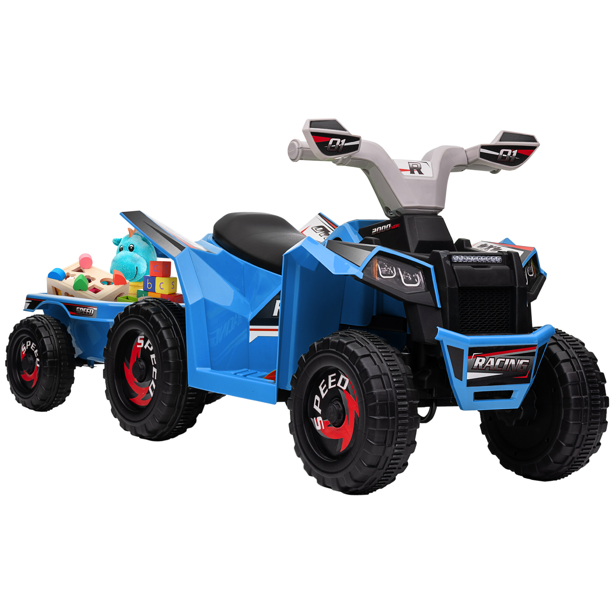 6V Electric Toy Car with Back Trailer, Forward Backward, Wear-Resistant Wheels for Ages 18-36 Months, Blue