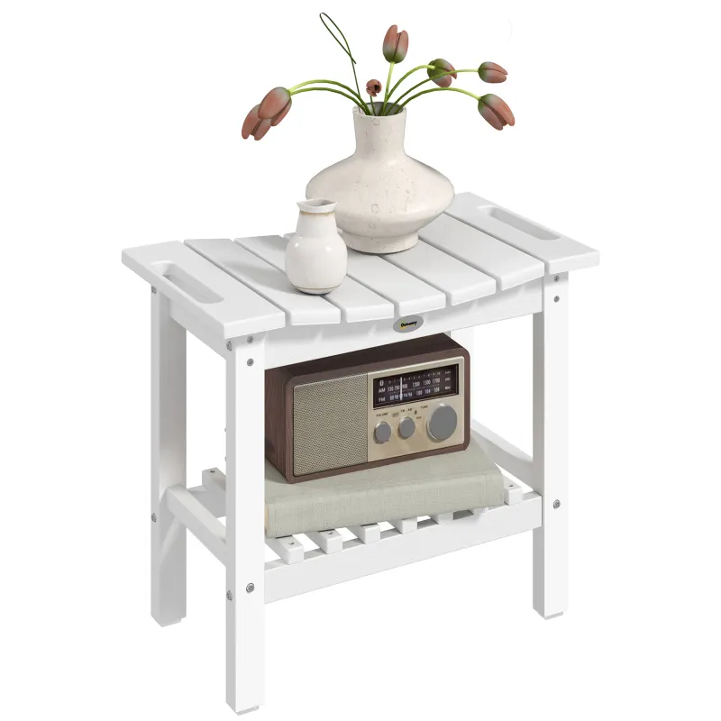 HDPE Shower Bench, Waterproof Shower Stool with Handle, Storage Shelf, Non-Slip Pads for Indoor Outdoor, White