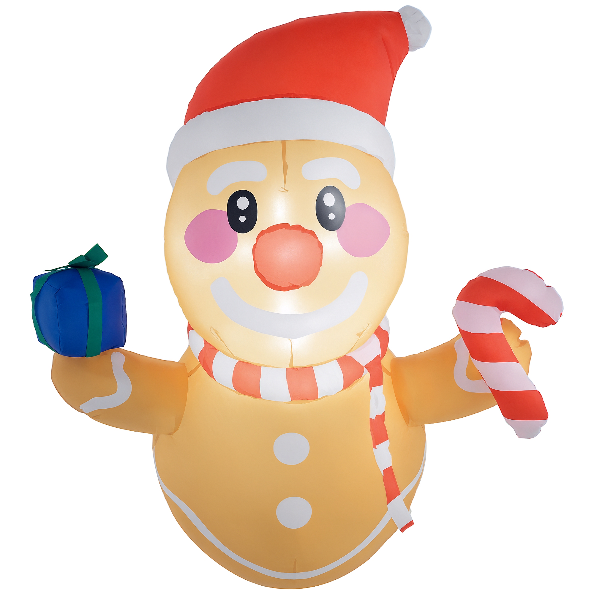 3.4' Inflatable Hanging Gingerbread Man Holding Gift Box & Candy Cane w/ LED Lights, Blow-Up Outdoor Display for Party
