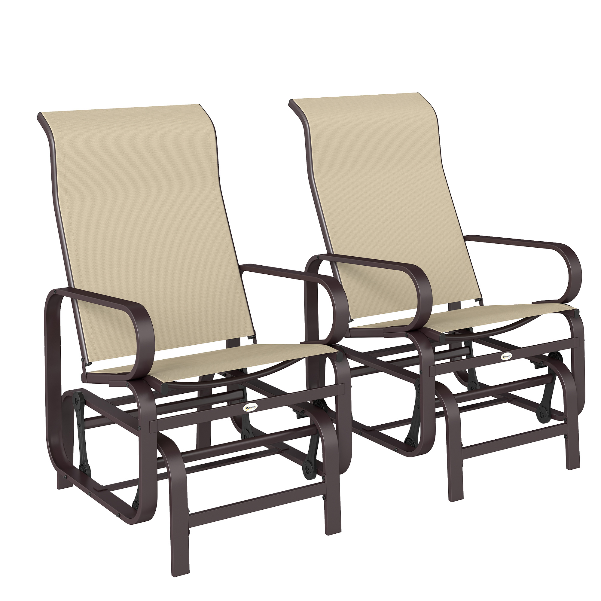 Gliding Lounger Chair Set of 2, Single Rockers with Lightweight Metal & Mesh Construction, Khaki