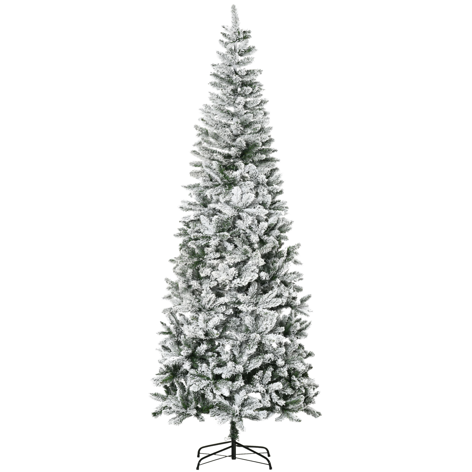  9ft Unlit Snow-Flocked Slim Pine Artificial Christmas Tree with Realistic Branches and 1084 Tips