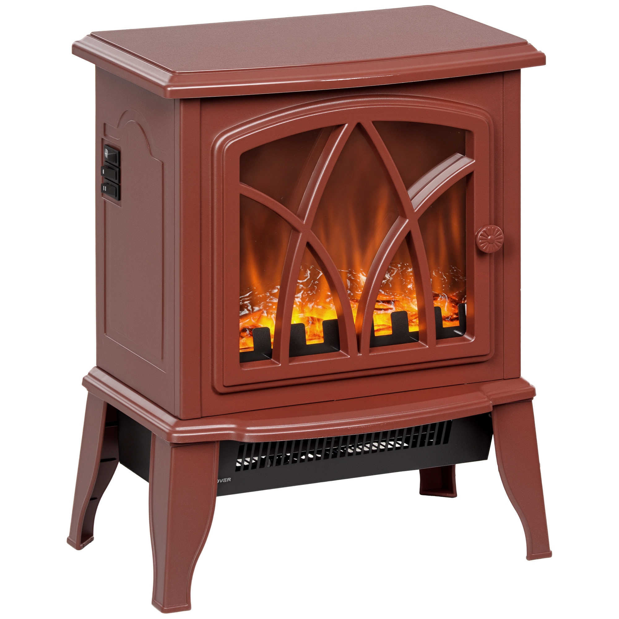 Electric Fireplace Heater, Freestanding Fireplace Stove with Realistic Flames Overheating Protection 750W/1500W, Red