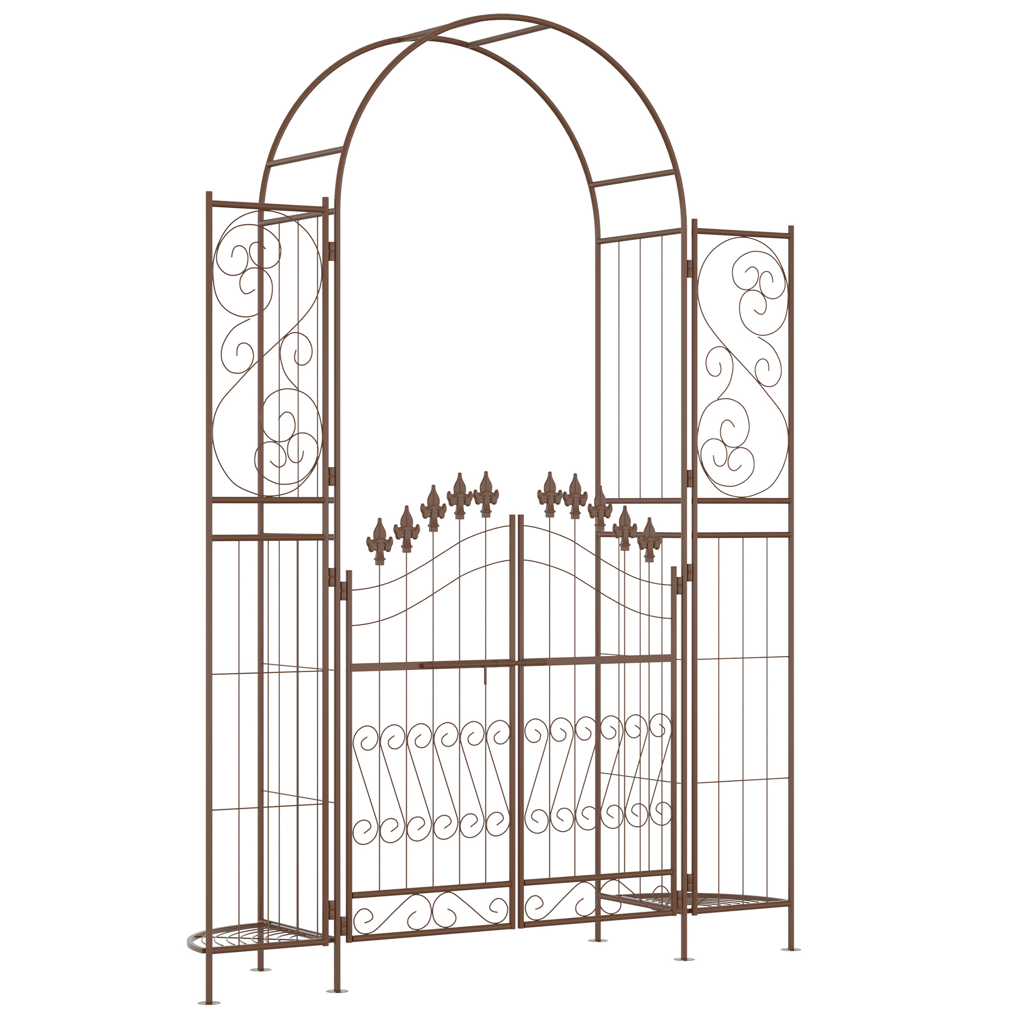 Metal Garden Arbor, Garden Arch with Gate, Planter Shelves for Climbing Vines, Ceremony, Weddings, Party, Garden
