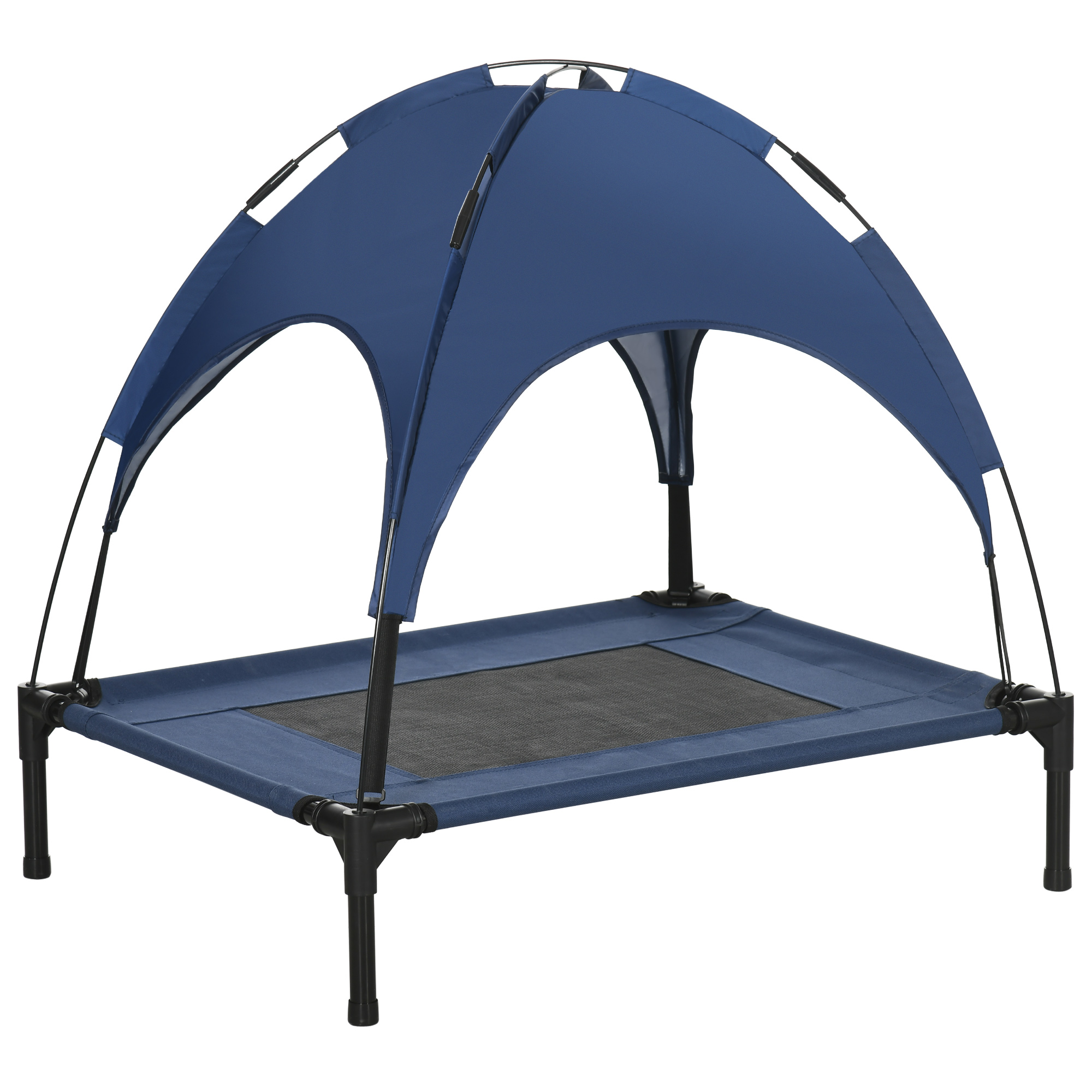 Elevated Portable Dog Cot Pet Bed with UV Protection Canopy Shade, 30 inch, Dark Blue