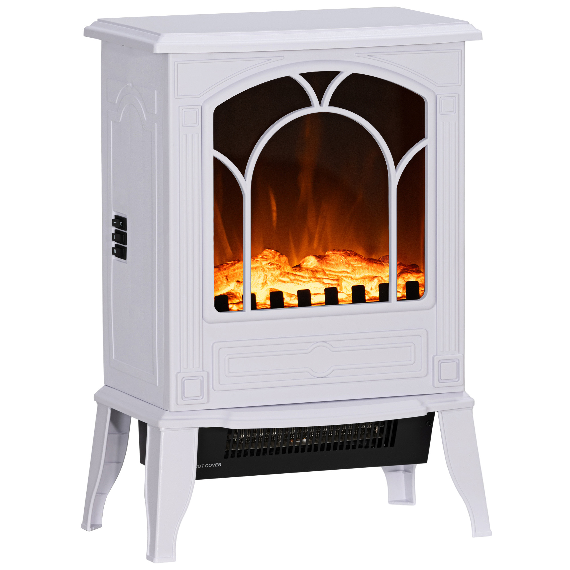 Electric Fireplace Heater, Freestanding Fireplace Stove with Realistic Flame Effect Overheat Protection 725W/1450W White