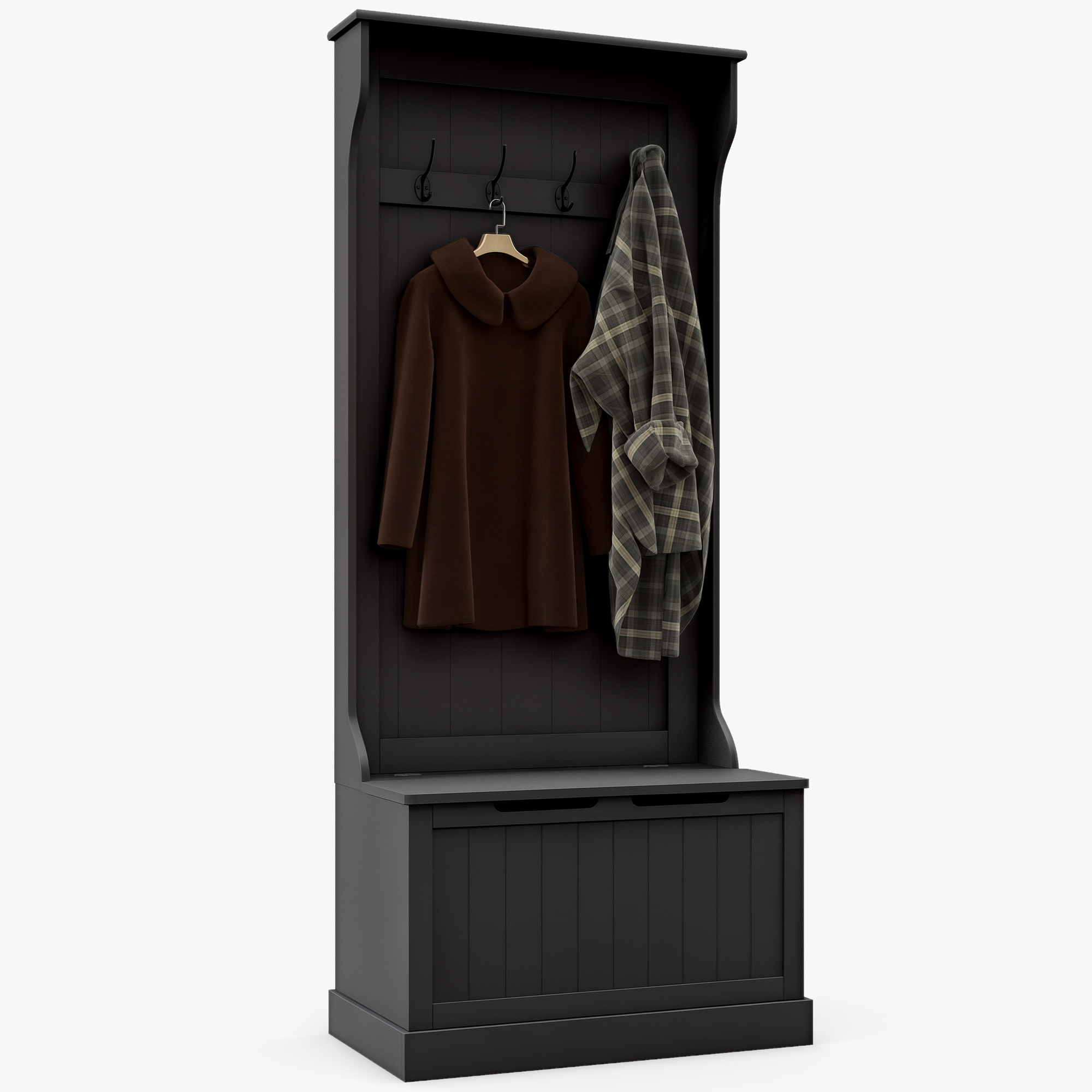 Entryway Hall Tree with Coat Rack and Sitting Bench, Mudroom Bench with Storage and Hooks, Black