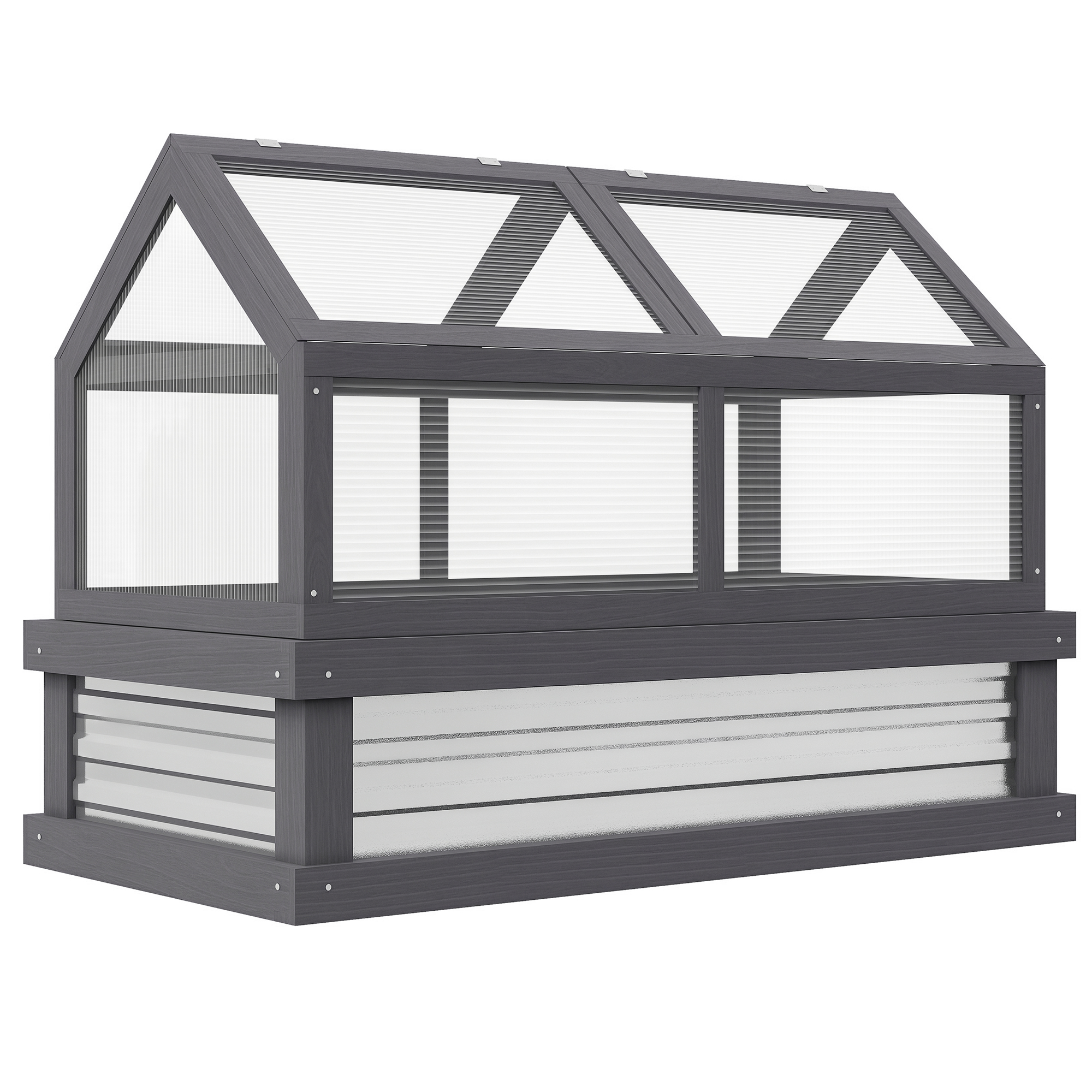 Raised Garden Flower Bed Kit w/ Greenhouse, Wooden Cold Frame Planter, Gray