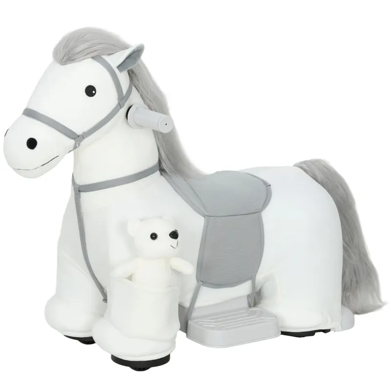 6V Ride On Horse, Battery Powered Ride on Toy, Electric Kids Riding Pony with Bear Toy, Music for Aged 1.5-5 Years