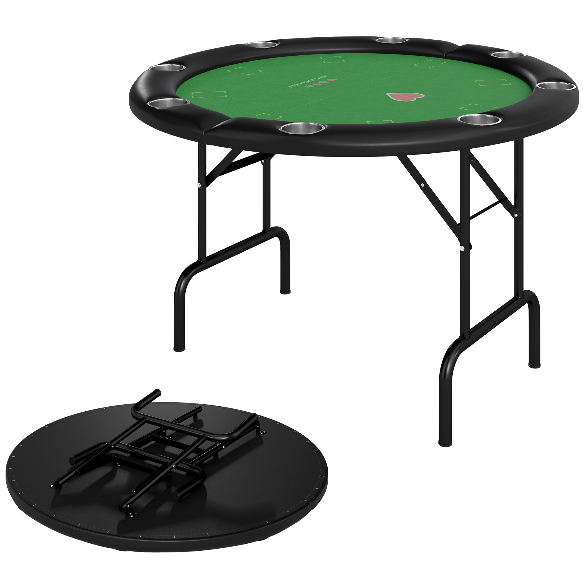 Poker Table Foldable 47" Round Casino Folding Game Table for 8 Players with Cup Holders, Green