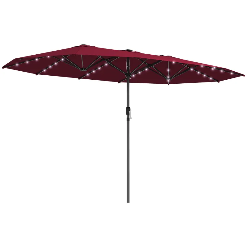 Garden Parasol, Double-Sided Sun Umbrella with LED Solar Lights, Patio Parasol for Outdoor, Wine Red