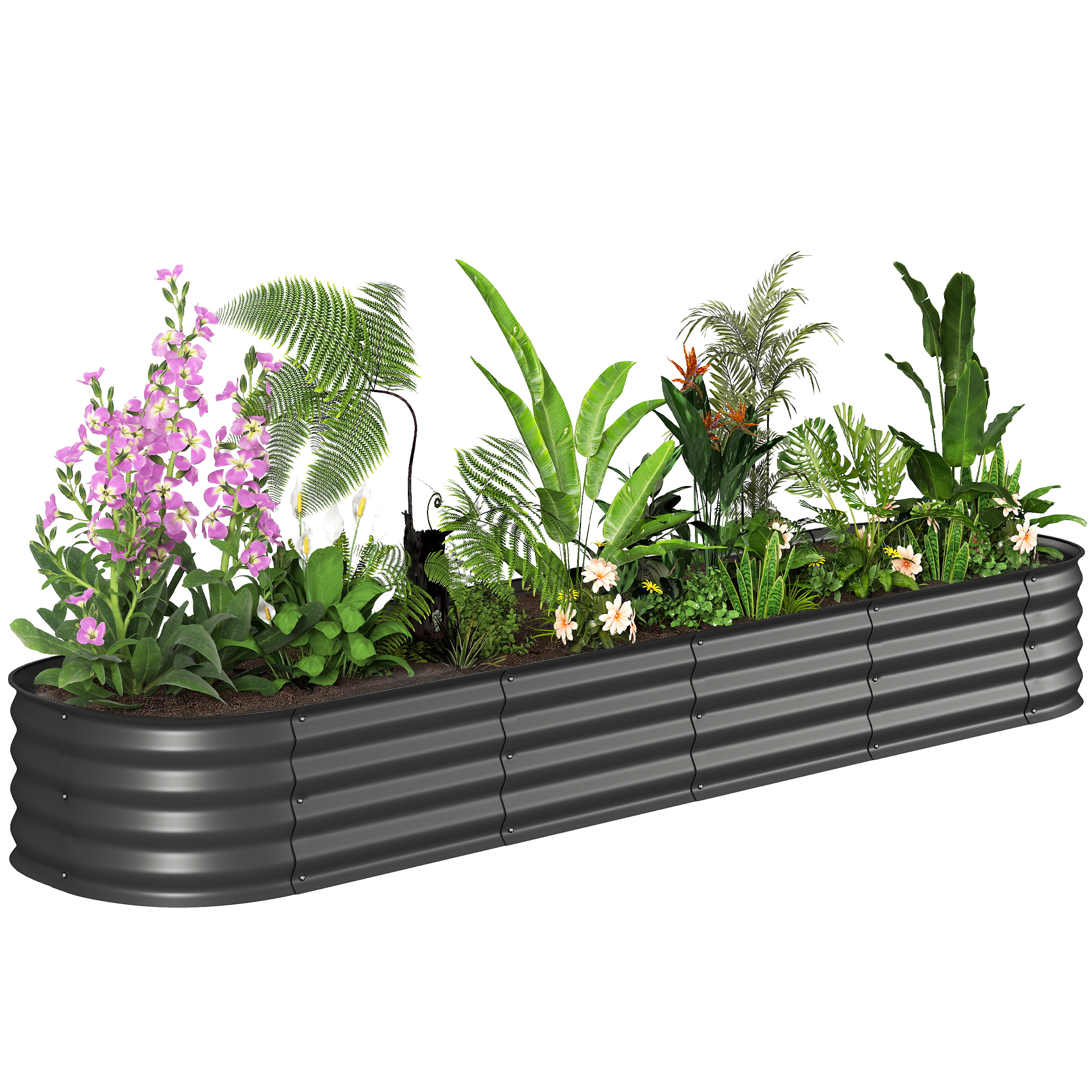 7.9' x 2' x 1' Galvanized Raised Garden Bed Kit, Metal Planter Box with Safety Edging, Dark Gray