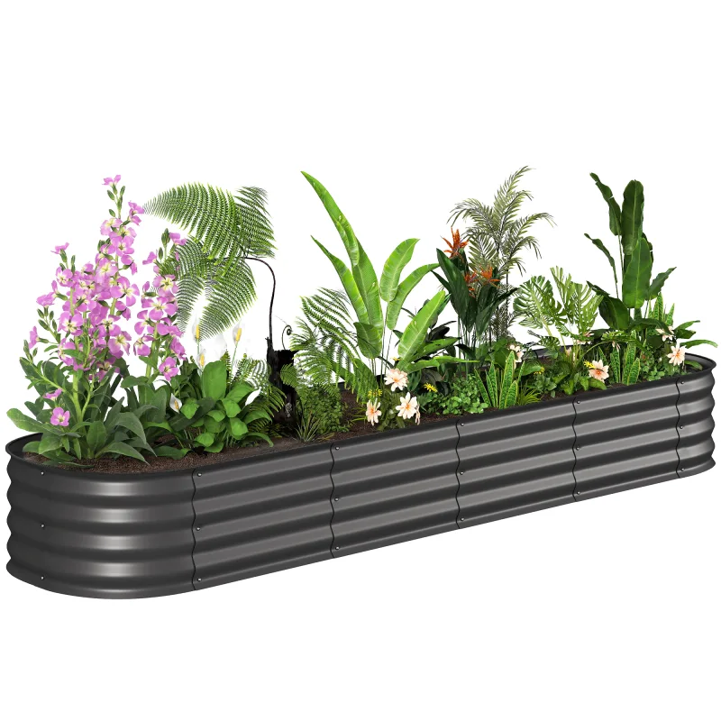 7.9' x 2' x 1' Galvanized Raised Garden Bed Kit, Metal Planter Box with Safety Edging, Dark Gray