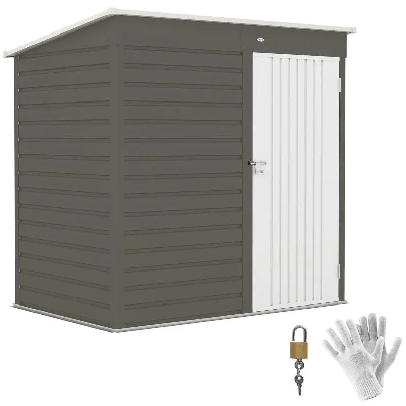 6' x 4' Outdoor Garden Shed, Metal Storage Shed with Lockable Door and Gloves for Backyard Garden Patio, Light Gray