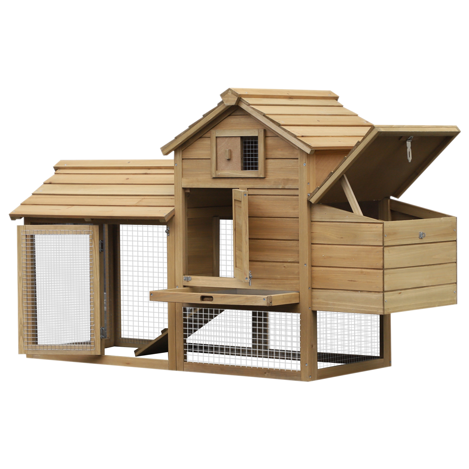59" Small Wooden Chicken coop Hen House Poultry Cage for Outdoor Backyard with 2 Doors, Nesting Box and Removable Tray, Natural Wood