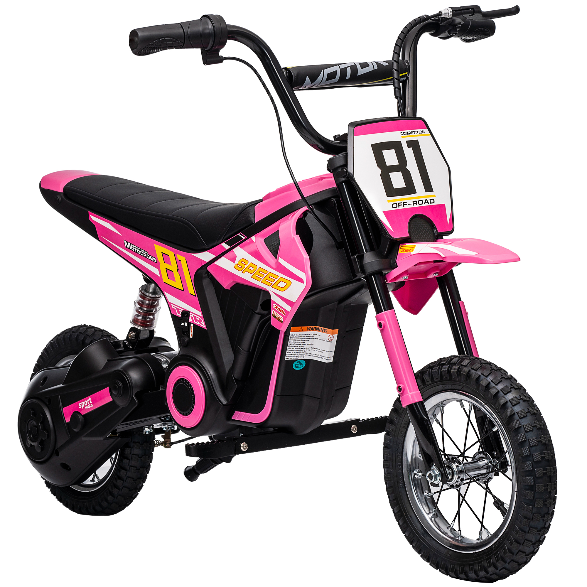 24V Kids Motorcycle, Electric Dirt Bike with 250W Motor, Up to 9.9 MPH, 12" Inflatable Tires and Rear Suspension, Pink