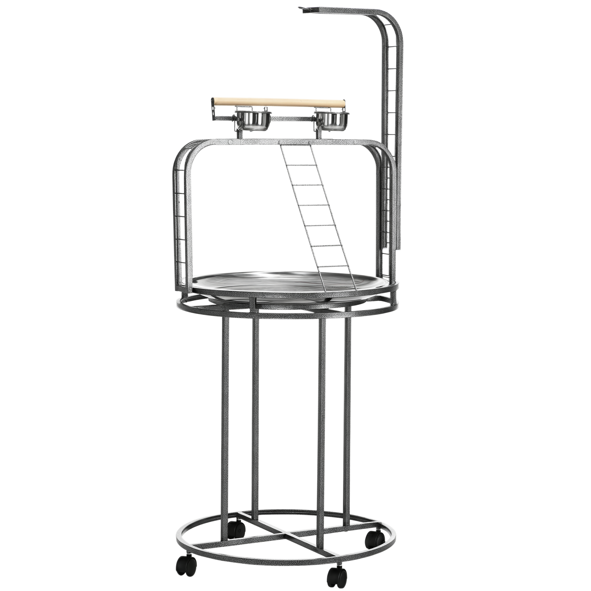 Parrot Stand Large Bird Perch Stand with Toy Hook & 3 Ladders, Parrot Perch, Bird Wooden Stand, Gray