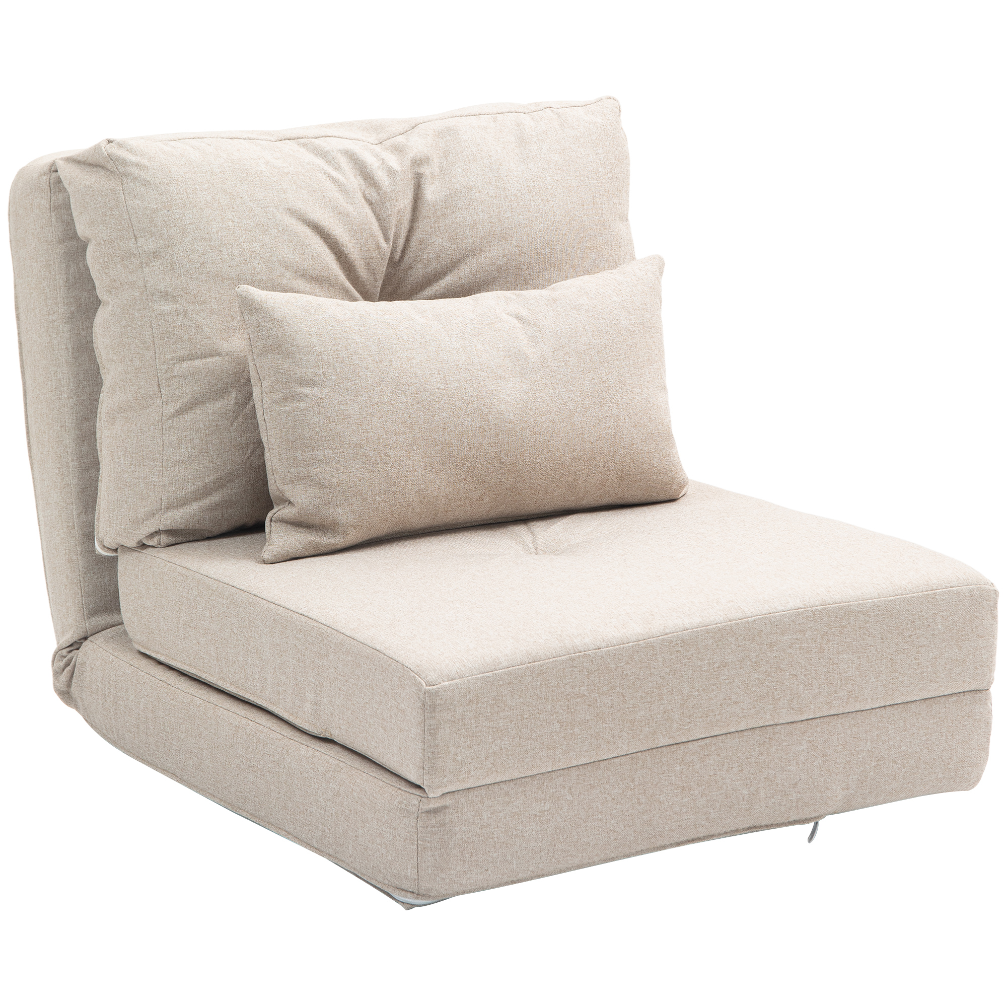 Floor Chair, Convertible Floor Sofa Bed, Folding Upholstered Couch Bed with Adjustable Backrest, Beige