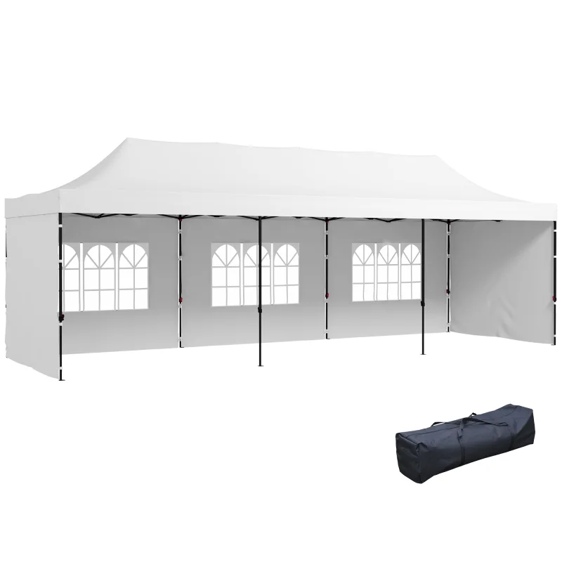 9.5' x 28' Pop Up Canopy Tent, Instant Tent for Parties, Height Adjustable, with Carry Bag and Sand Bags