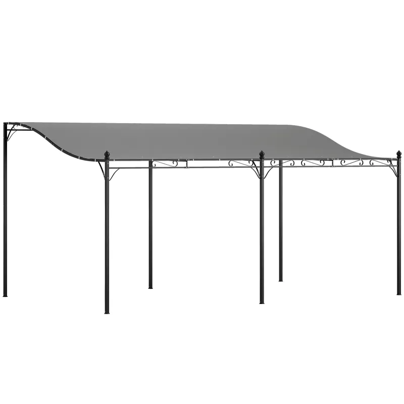 10' x 16' Wall-Mounted Outdoor Pergola Canopy, Metal Patio Canopy with Drainage Holes for Backyard Garden, Dark Gray