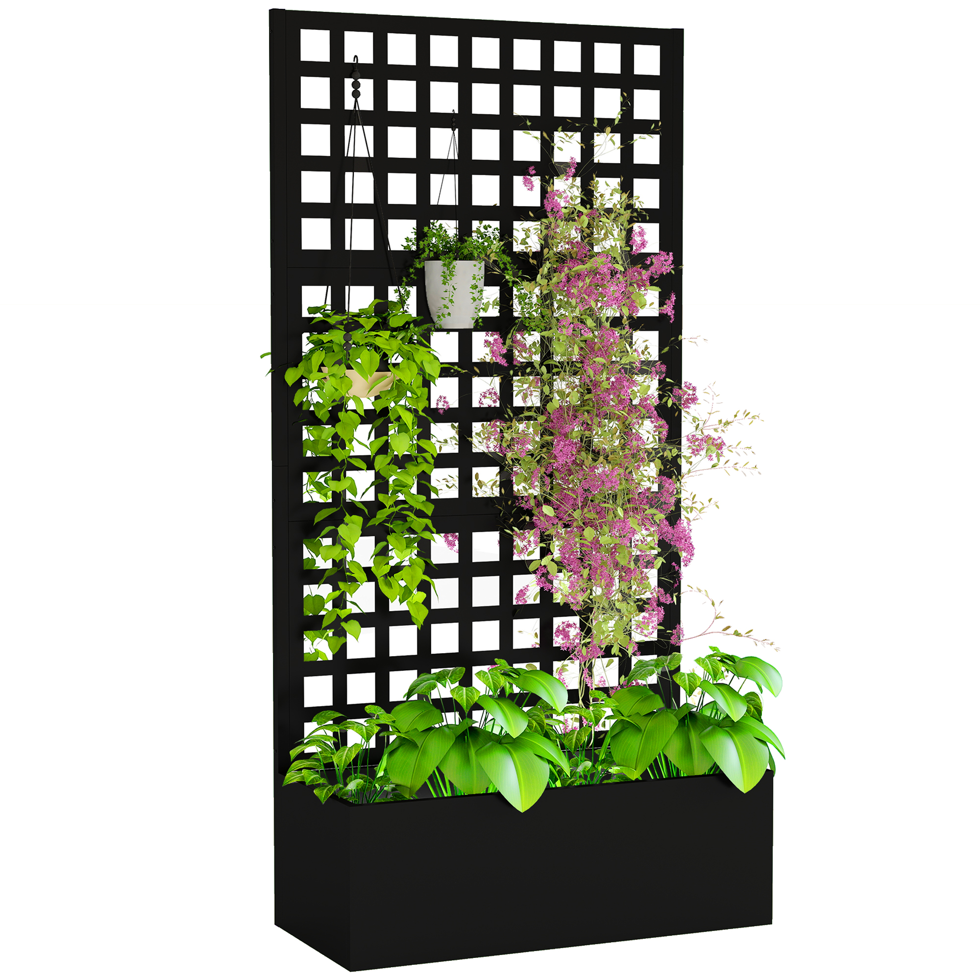 Galvanized Raised Garden Bed Planter Box with Trellis for Climbing Plants, Vegetable, Vines, 35" x 16" x 70", Black