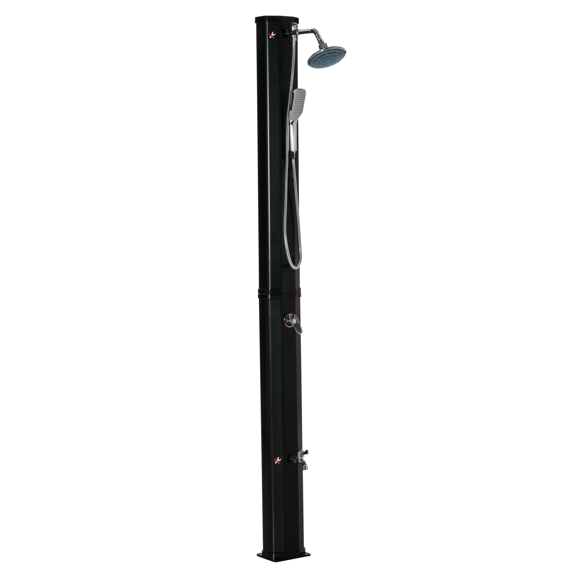 7' Outdoor Solar Heated Shower with 360 Rotating Rainfall & Handheld Shower Head, Foot Shower Faucet, Temperature and Pressure Adjustable, Holds 9.2 Gallons for Backyard Pool