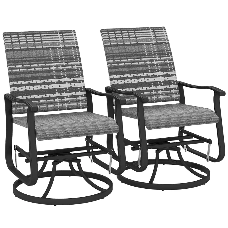 Wicker Rattan Swivel Patio Glider Chair Set of 2, Outdoor Glider Chair with Steel Frame, High Back, Gray