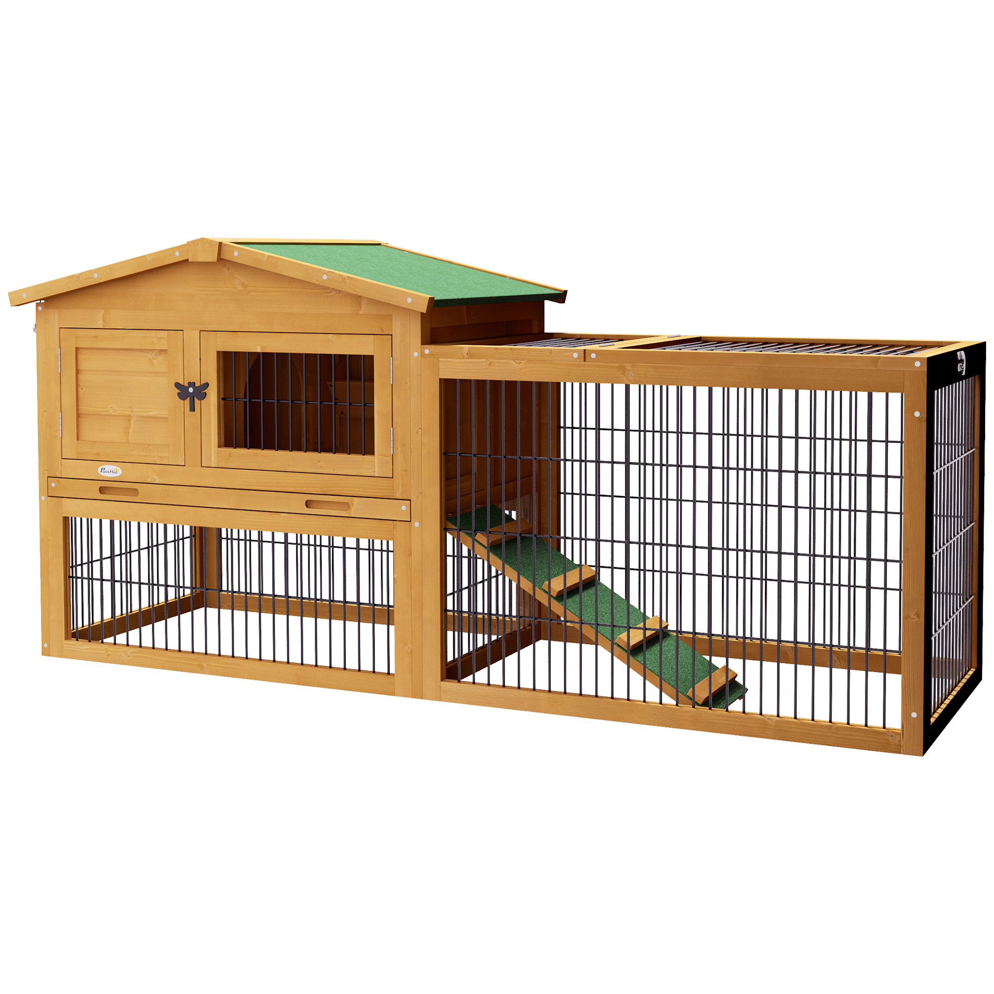 2 Level 59" Outdoor Rabbit Hutch with Openable Top, Yellow