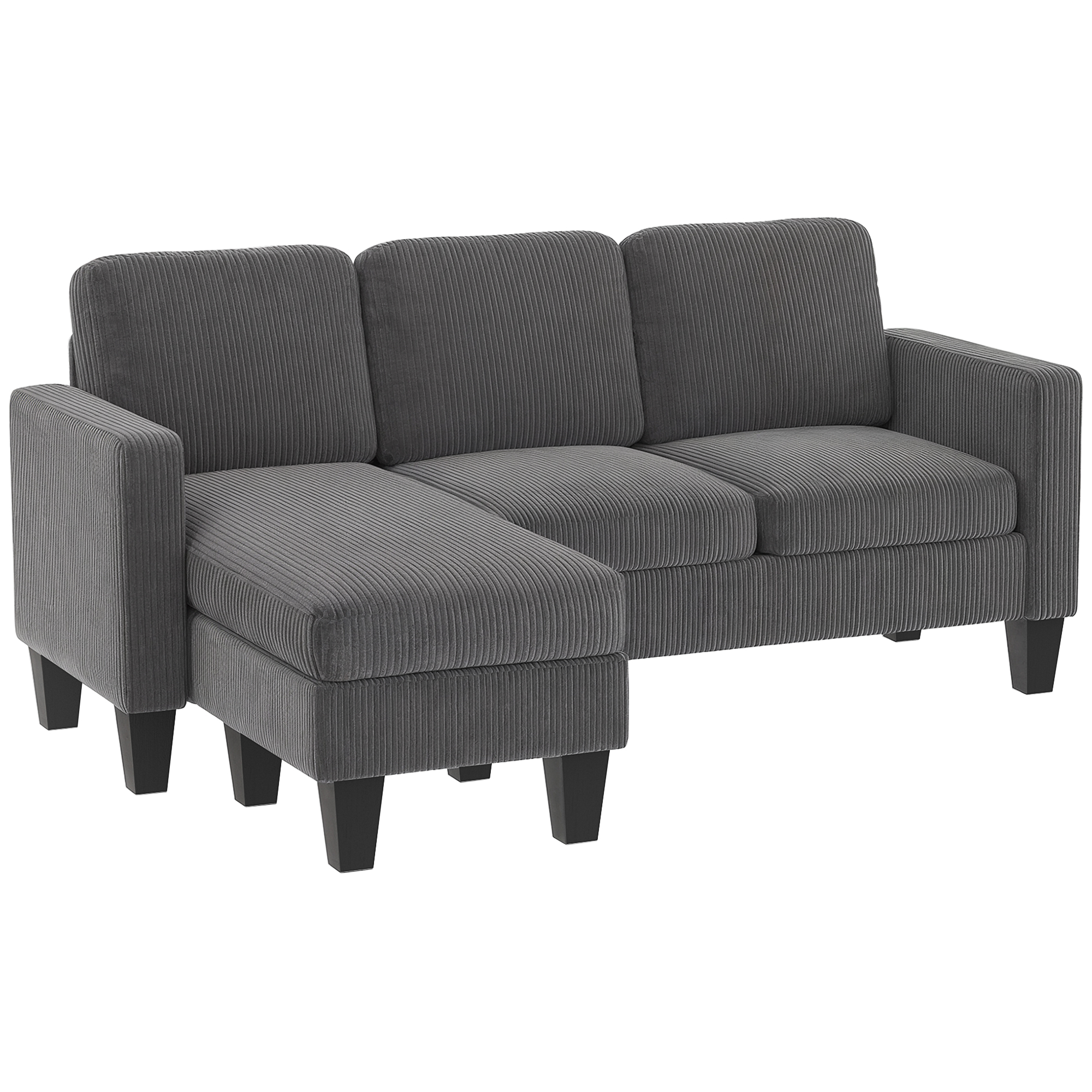 Sectional Sofa, L Shaped Couch, with Reversible Chaise or Ottoman, Dark Gray