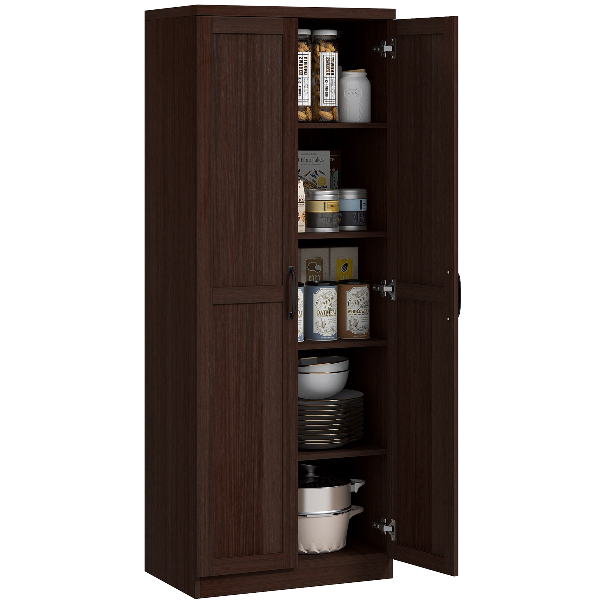 63" 2-Door Kitchen Pantry, Freestanding Cabinet with 2 Adjustable Shelves for Dining Room, Cinnamon Cherry Wood Grain